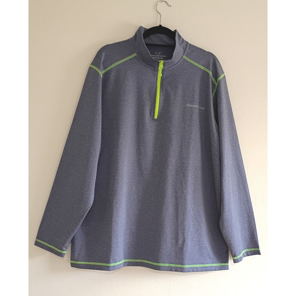 Vineyard Vines Performance Mens 2XL Quarter Zip Pullover Blue Neon Green Heather